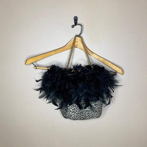 Whimsical Animal Print Feather Beaded Purse - An Eclectic Fashionista's Bag - Picture 2 of 5